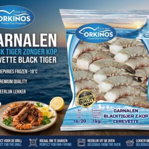 Orkinos Black Tiger Garnalen Zonder Kop 16/20 1kg | Diepgevroren
