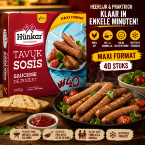 Hünkar Tavuk Sosis Maxi Format 40 Stuks 2600g | Halal Kipworsten